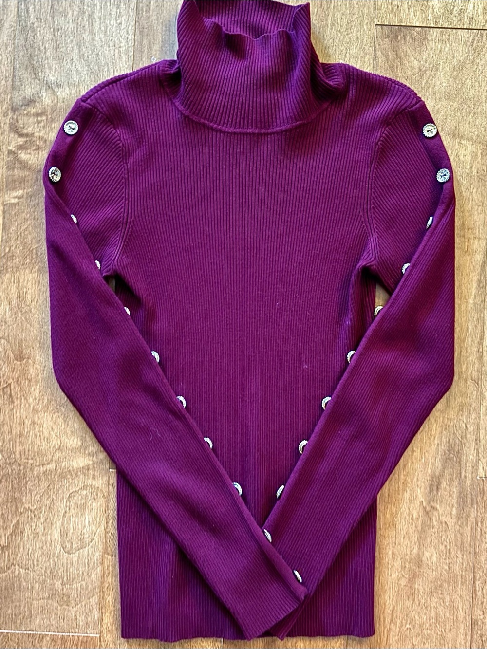 Edward Achour Paris Purple Ribbed Turtleneck Sweater Silver Button S